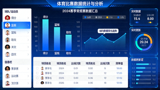 体育比赛数据统计图表与数据分析界面展示